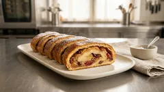 Domácí jablečný závin z kynutého těsta: šťavnatá náplň se švestkami a rozinkami