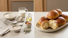 Hrnkové domácí housky bez vážení: měkké uvnitř, křupavé na povrchu