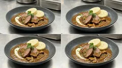 Hovězí plátky na houbách: pomalu dušené maso a omáčka s lesní chutí