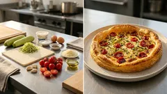 Křupavý slaný koláč z listového těsta: cuketa, cherry rajčátka a krémový sýr