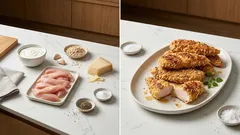 Kuřecí stripsy jako z fast foodu, ale z trouby: křupavé díky vločkám a parmazánu