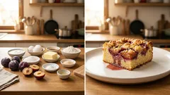 Švestkový koláč z jogurtového těsta s drobenkou: vláčný i druhý den