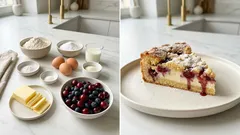 Sypaný koláč s tvarohem a ovocem: vláčný dezert bez hnětení a s minimem nádobí