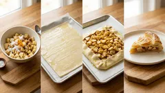 Jablečný koláč z listového těsta: křupavý okraj, šťavnatý střed