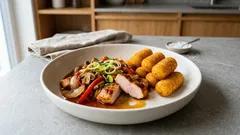 Pikantní kuřecí směs z pánve se zeleninou a kroketami – večeře bez čekání