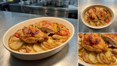 Kuře pečené na bramborách se smetanou: všechno v jednom pekáči