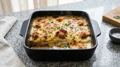 Zapečené brambory s kuřetem a smetanou: jednoduchý pekáč, který vždycky vyjde