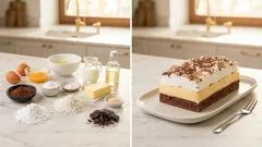 Řezy Obliž prst na plech: kakaový korpus, žloutkový krém a sníh, co drží