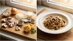 Krémové těstoviny s houbami na smetaně – rychle hotové z jedné pánve